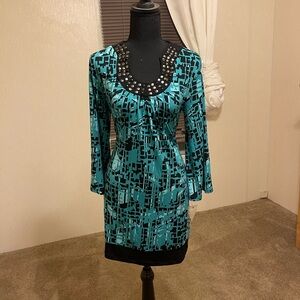 Apt. 9 Teal and Black Patterned Dress